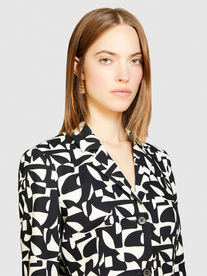 Printed slim fit blazer - women's jackets - Black | Sisley image number 5
